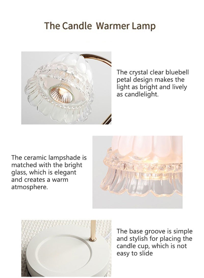 Sharpdo Camellia Shade Wax Lamp Candle Warmer Lamp with High Transparency Glass Stepless Dimming Rapid Melting Solid Wood Base Ideal for Home Decor and Aromatherapy, White Marble Base - Image 5