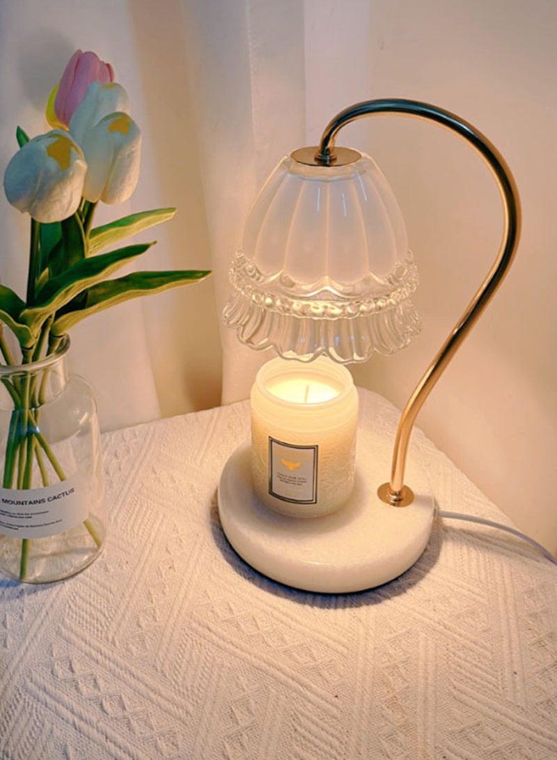 Sharpdo Camellia Shade Wax Lamp Candle Warmer Lamp with High Transparency Glass Stepless Dimming Rapid Melting Solid Wood Base Ideal for Home Decor and Aromatherapy, White Marble Base - Image 1