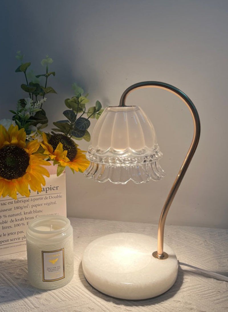 Sharpdo Camellia Shade Wax Lamp Candle Warmer Lamp with High Transparency Glass Stepless Dimming Rapid Melting Solid Wood Base Ideal for Home Decor and Aromatherapy, White Marble Base - Image 3