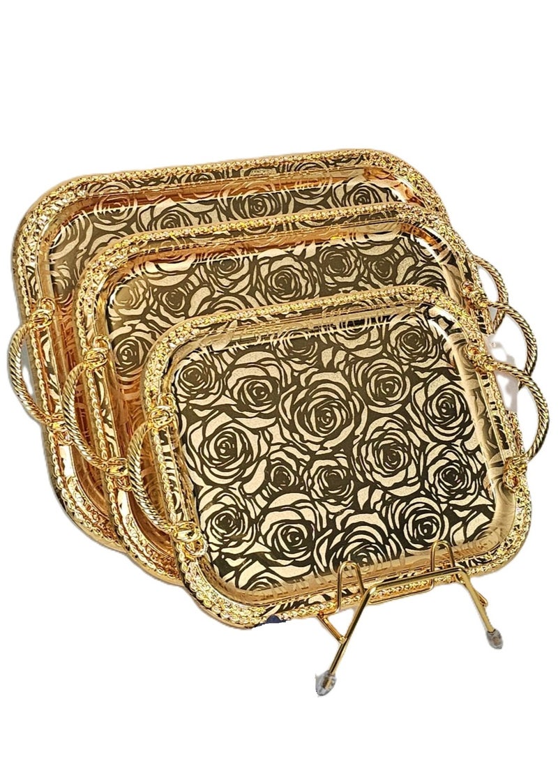 لوكشري طقم 3 صواني تقديم استانلس استيل عالي الجودة  فاخر ذهبي - Image 2