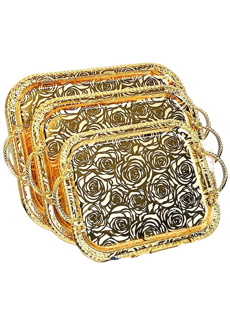 لوكشري طقم 3 صواني تقديم استانلس استيل عالي الجودة  فاخر ذهبي - Image 4