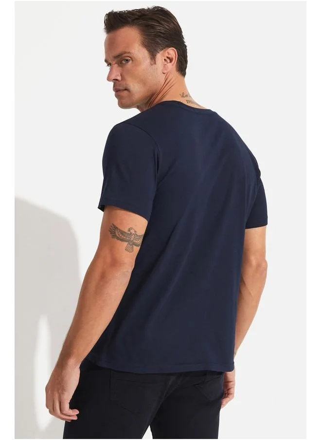 JUNE June Men Regular Fit 100% Cotton Basic Crew Neck Tshirt Navy