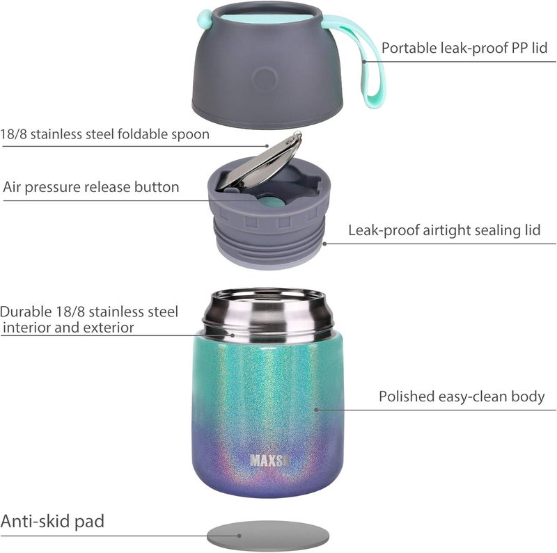 ITSLIFE Insulated Thermo Food Jar for Hot & Cold Food for Kids Adult, 17 oz Soup Thermal Hot Food Containers for Lunch, Triple Layer Insulation Stainless Steel Food Jar with Spoon (Rainbow) - Image 3