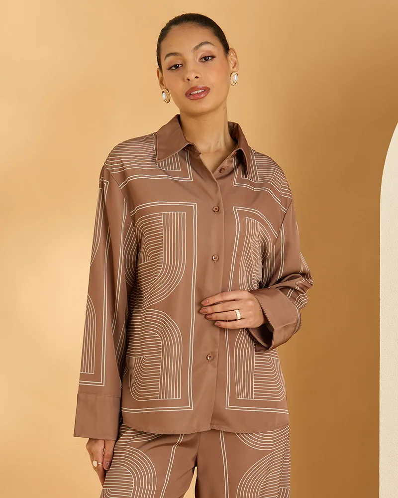 Redtag Women Brown Printed Shirt