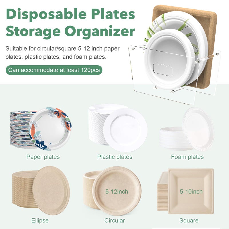 KALYLOC Disposable Paper Plate Dispenser for 5-12 Inches, Space-Saving Plastic Foam Acrylic Plate Dispensers Holder, Countertop Plates Storage Organizer for Cabinet, RV, Party or Outdoor - Image 5