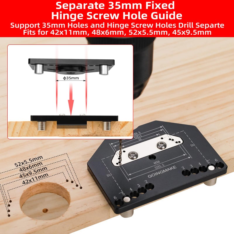 GOINGMAKE 3-Axis Concealed Hinge Jig Ultra with Extra Hinge Screw Hole Guide and Quick Clamp,Metal Cabinet Hinge Jig,35mm Cabinet Door Hinge Jig Drill Guide,Woodworking Cabinet Doors Mounting Tool - Image 4