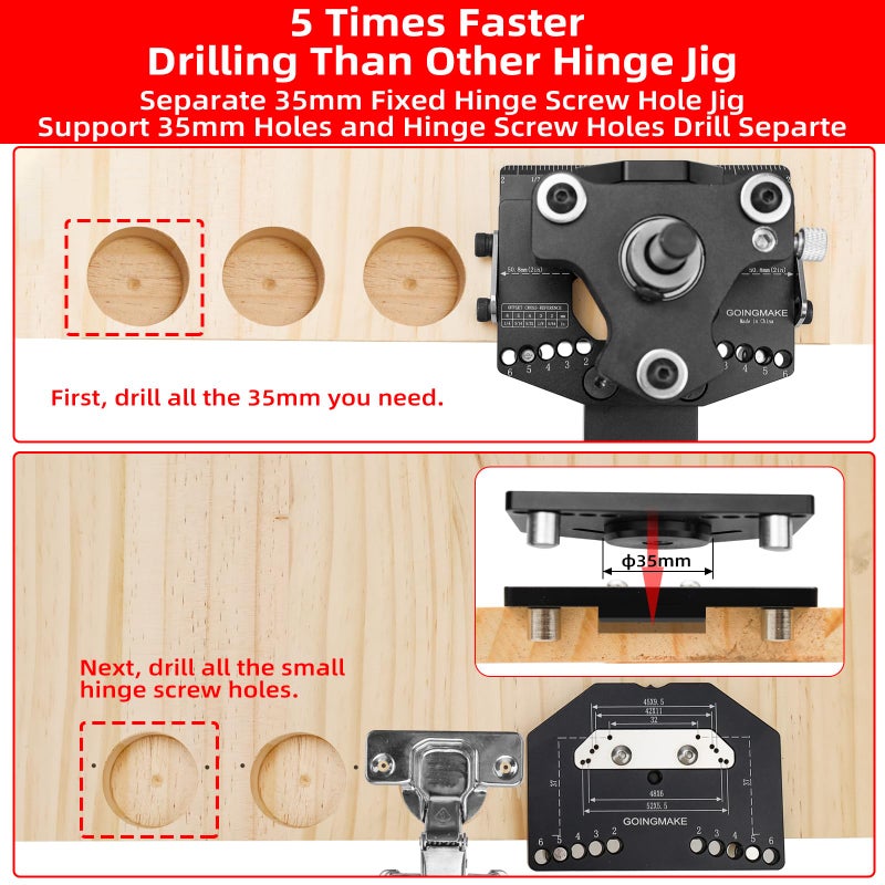 GOINGMAKE 3-Axis Concealed Hinge Jig Ultra with Extra Hinge Screw Hole Guide and Quick Clamp,Metal Cabinet Hinge Jig,35mm Cabinet Door Hinge Jig Drill Guide,Woodworking Cabinet Doors Mounting Tool - Image 2