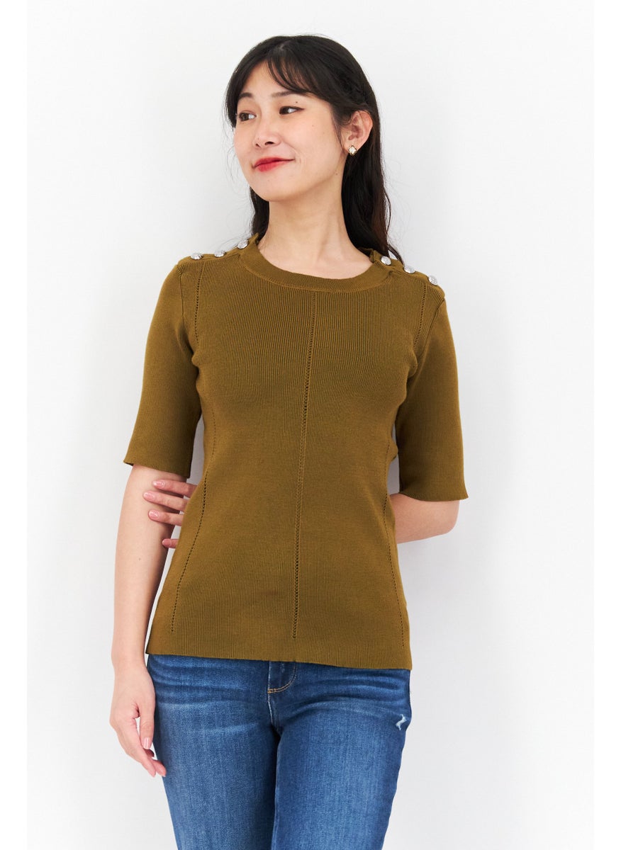 Women Crew Neck Short Sleeve Knitted Top, Dark Moss Green - pzsku/ZCDEC6FF9548E1D779792Z/45/_/1724351278/42862e58-b270-4968-abce-ff56bb2e227a