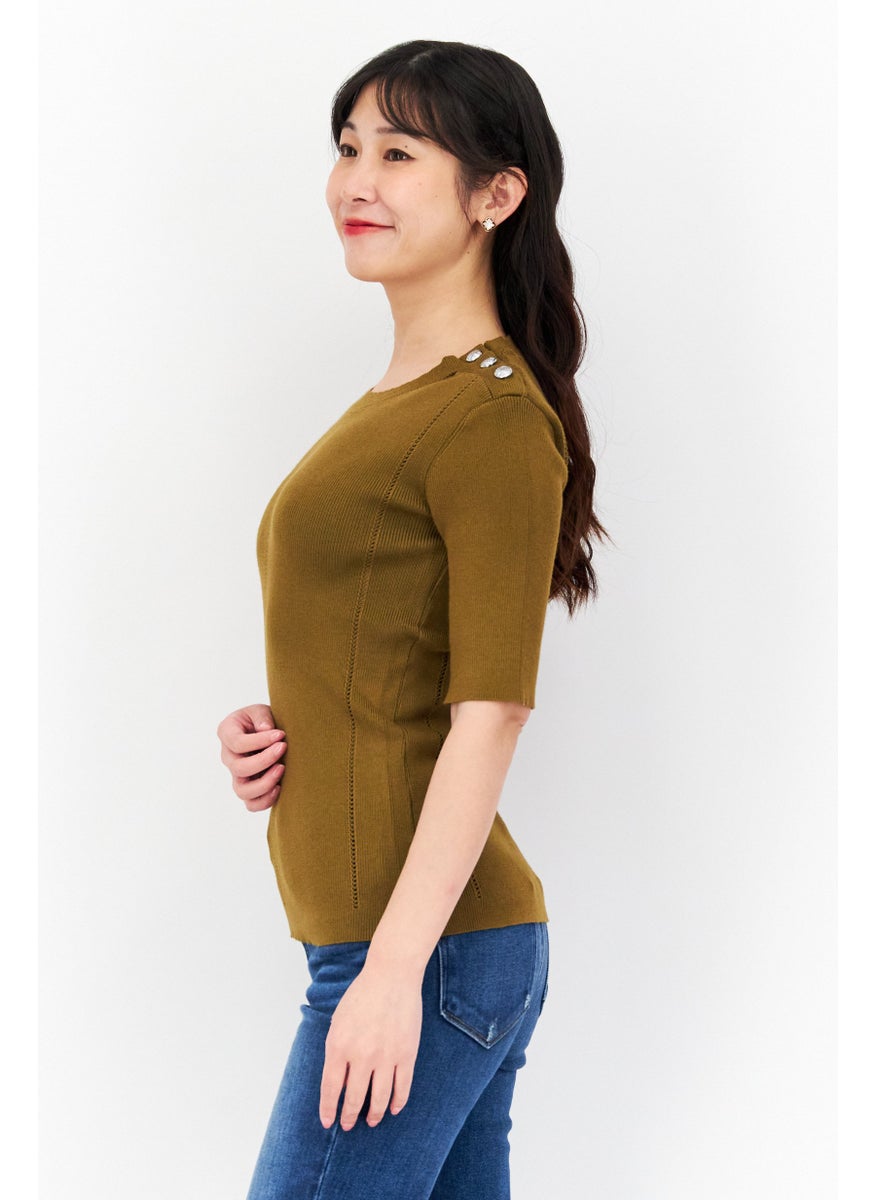 Women Crew Neck Short Sleeve Knitted Top, Dark Moss Green - pzsku/ZCDEC6FF9548E1D779792Z/45/_/1736690971/d904aba5-3866-4d6d-8fec-515436109350