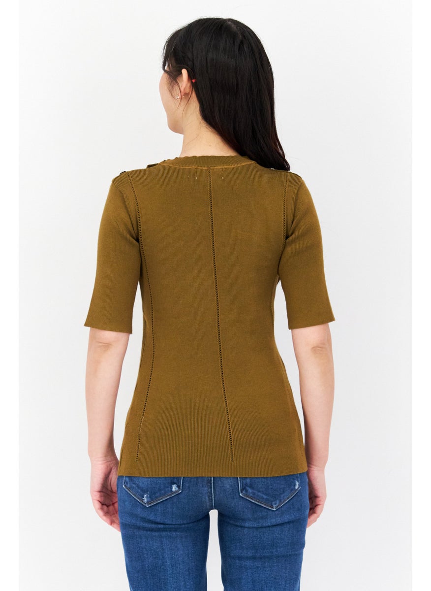 Women Crew Neck Short Sleeve Knitted Top, Dark Moss Green - pzsku/ZCDEC6FF9548E1D779792Z/45/_/1736691327/977bf226-06be-40e9-9933-807f38c670a8