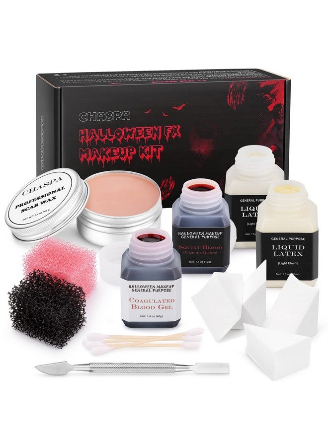 CHASPA Halloween Liquid Latex Special Effects Sfx Makeup Kit Scar Wax + 2 Btl Liquid Latex + 2 Btl Fake Blood + Spatula Tool + 2Pcs Stipple Sponge + 4Pcs Makeup Sponges + Cotton Swabs  - Image 2