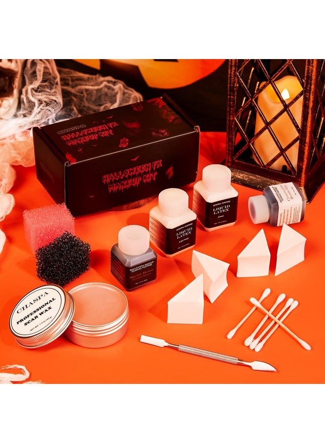 CHASPA Halloween Liquid Latex Special Effects Sfx Makeup Kit Scar Wax + 2 Btl Liquid Latex + 2 Btl Fake Blood + Spatula Tool + 2Pcs Stipple Sponge + 4Pcs Makeup Sponges + Cotton Swabs  - Image 3