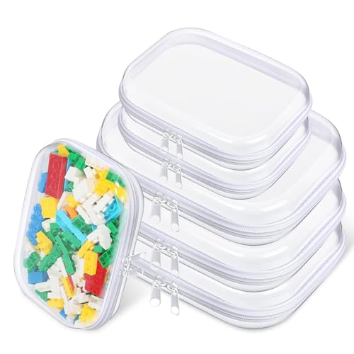 Kuabiz 6 Pcs Clear Hard Zipper Case HardSided Premium Storage Case Plastic Clear Hard Shell Zipper Pouch Portable Travel Organizer Box for Travel Building Blocks Puzzles Cosmetics Makeup Supplies White - Image 1