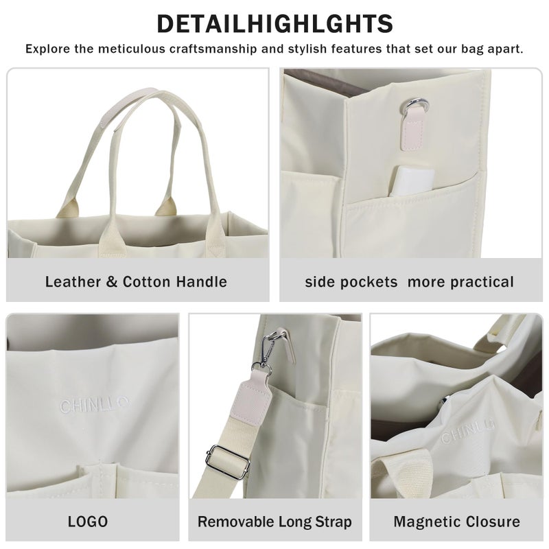 Chinllo Nylon Tote Bags for Women, Large Pockets Handbags Compartments Crossbody Bags Work Laptop Purse for Travel, Beach - Image 3