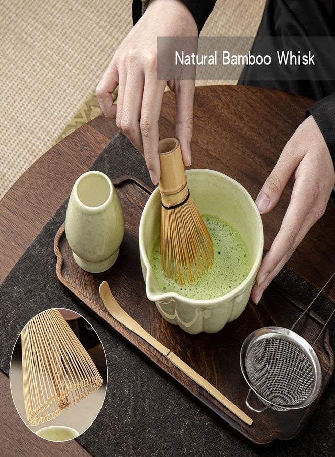 SFTXEY Matcha Whisk Set, Matcha Set Includes Ceramic Matcha Bowl, Bamboo Whisk, Scoop, Chasen Holder, Sifter, 5 Pcs Perfect Matcha Kit for Macha Lover (Mottled Green) - Image 3