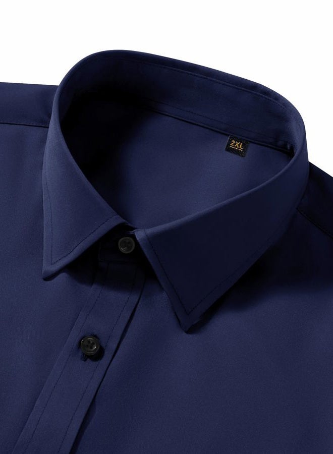 Lusead Men's Dress Shirts Long Sleeve Stretch Wrinkle Free Slim Fit Wedding Formal Button Down Shirt, Navy, XXL - Image 3
