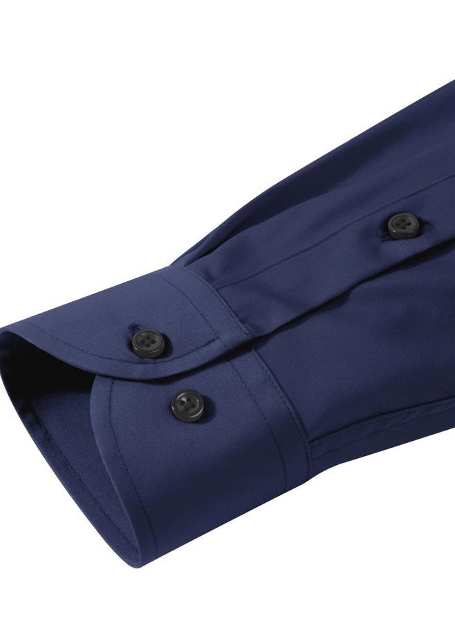 Lusead Men's Dress Shirts Long Sleeve Stretch Wrinkle Free Slim Fit Wedding Formal Button Down Shirt, Navy, XXL - Image 5