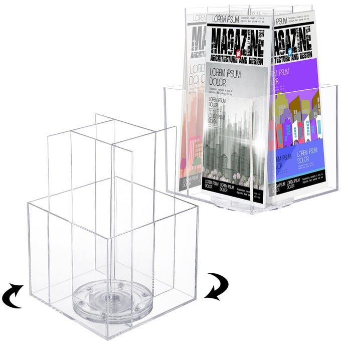 2 PCS CLEAR ACRYLIC BROCHURE HOLDER FOR 4 INCH POCKET ROTATING TABLETOP PLASTIC PAMPHLET HOLDER 360 DEGREES PINNING BROCHURE DISPLAY STAND ORGANIZER FOR MAGAZINE FLYERS COUNTERTOP