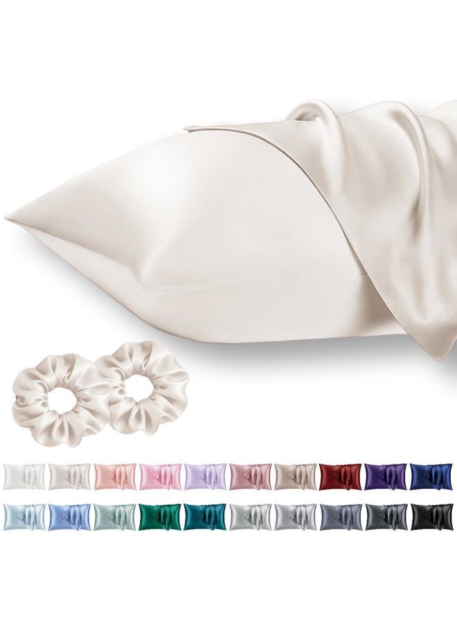 Vielit Queen Satin Pillowcase for Hair 2pc,Similar to Silk Pillow Cases,Easier Care Than Silk Pillowcase,Gifts for Women Men,Beige,20x30 & Envelope Closure and 2 Satin Scrunchies - Image 1