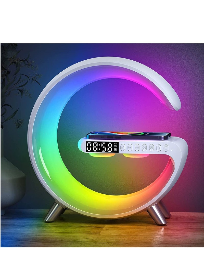 Y&D Smart Bluetooth Speaker Wireless Phone Charger LED Light, Multifunctional RGB Night Light and Charging Station, Sounder Alarm Clock for Bedroom Desk Lamp Control with App (White) - Image 1