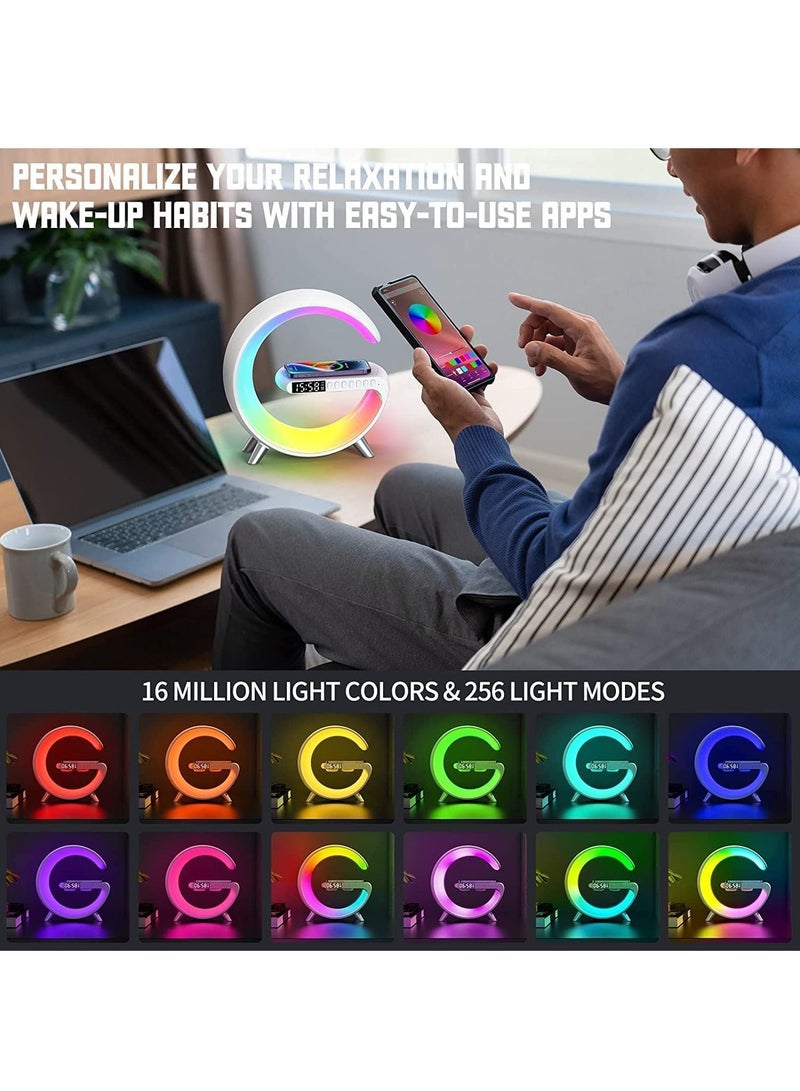 Y&D Smart Bluetooth Speaker Wireless Phone Charger LED Light, Multifunctional RGB Night Light and Charging Station, Sounder Alarm Clock for Bedroom Desk Lamp Control with App (White) - Image 5