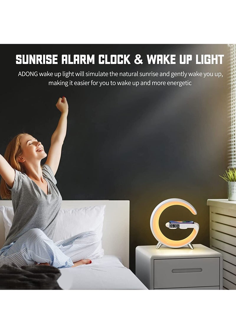Y&D Smart Bluetooth Speaker Wireless Phone Charger LED Light, Multifunctional RGB Night Light and Charging Station, Sounder Alarm Clock for Bedroom Desk Lamp Control with App (White) - Image 3