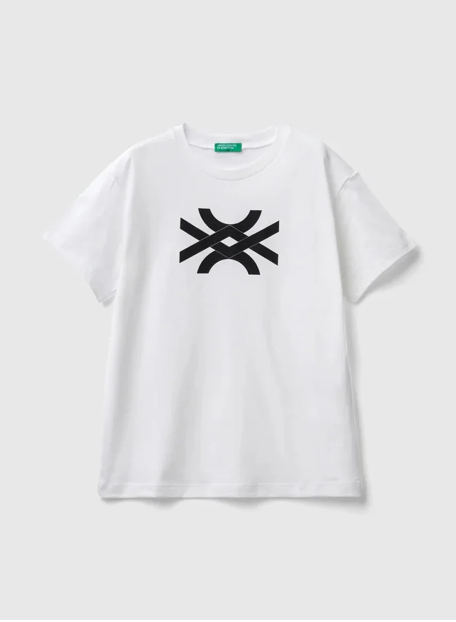 UNITED COLORS OF BENETTON 100% Cotton T-Shirt With Logo - 7-8 Years