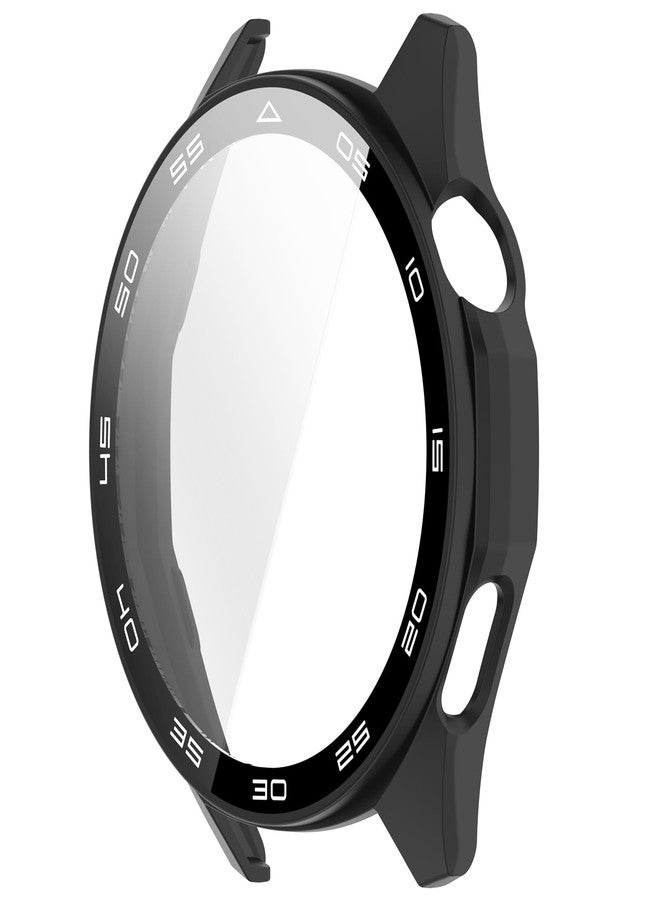 Disscool Full Coverage Case with Screen Protector Compatible with Huawei Watch GT6 46mm PC and Real Glass Protective Case Cover Smart Watch Accessories(Black/Scale Style) - Image 4