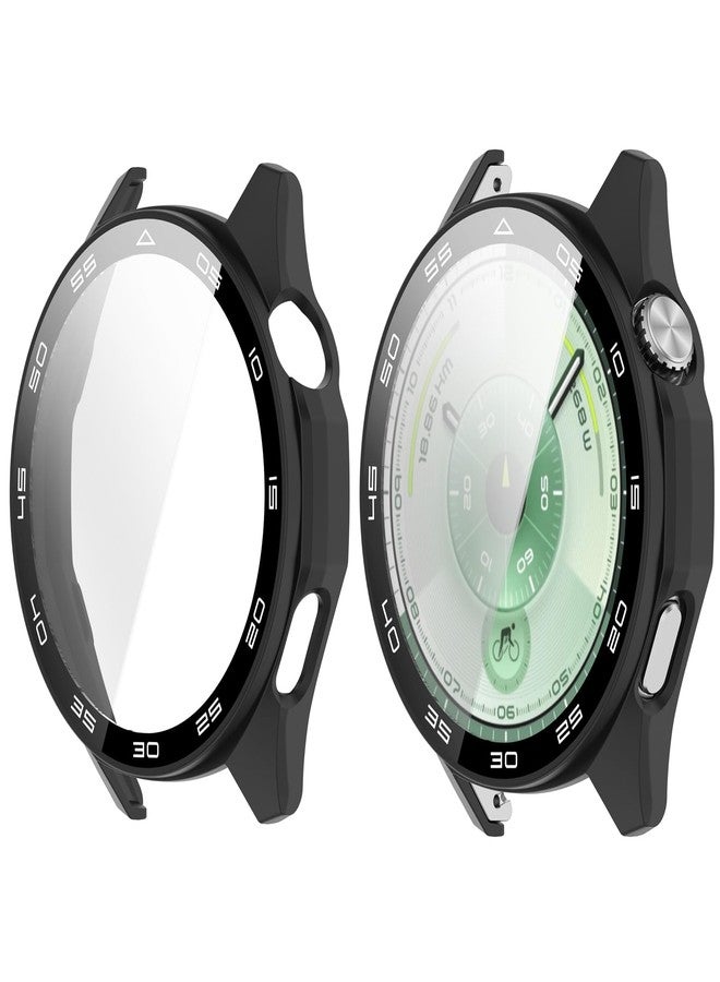 Disscool Full Coverage Case with Screen Protector Compatible with Huawei Watch GT6 46mm PC and Real Glass Protective Case Cover Smart Watch Accessories(Black/Scale Style) - Image 2