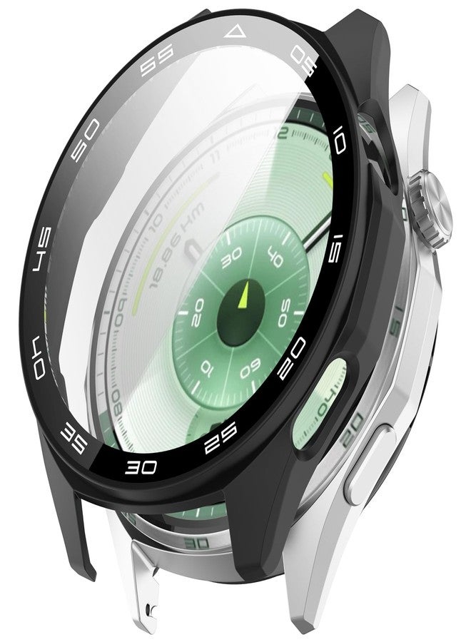Disscool Full Coverage Case with Screen Protector Compatible with Huawei Watch GT6 46mm PC and Real Glass Protective Case Cover Smart Watch Accessories(Black/Scale Style) - Image 3