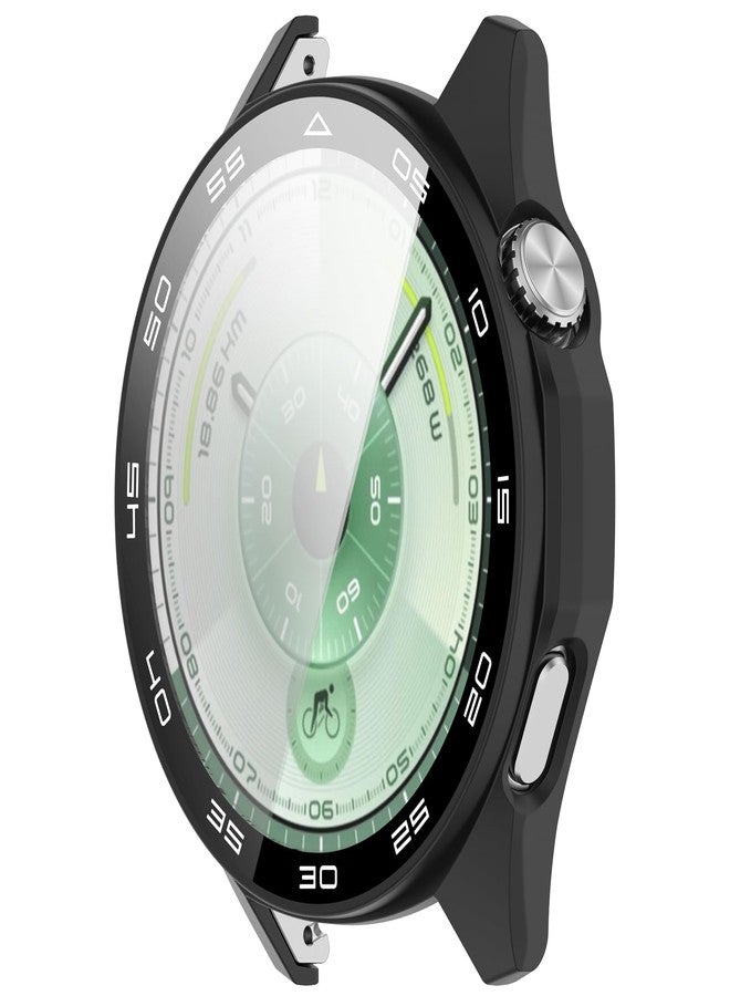 Disscool Full Coverage Case with Screen Protector Compatible with Huawei Watch GT6 46mm PC and Real Glass Protective Case Cover Smart Watch Accessories(Black/Scale Style) - Image 1