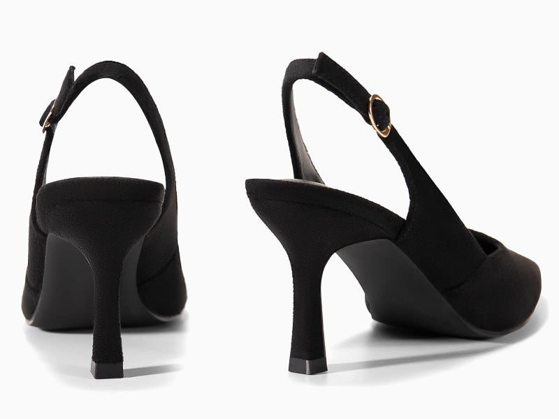 Rilista Womens Slingback Pumps Closed Pointed Toe Kitten Heel Sandals Wedding Evening Party Dress Shoes Black Suede - Image 3