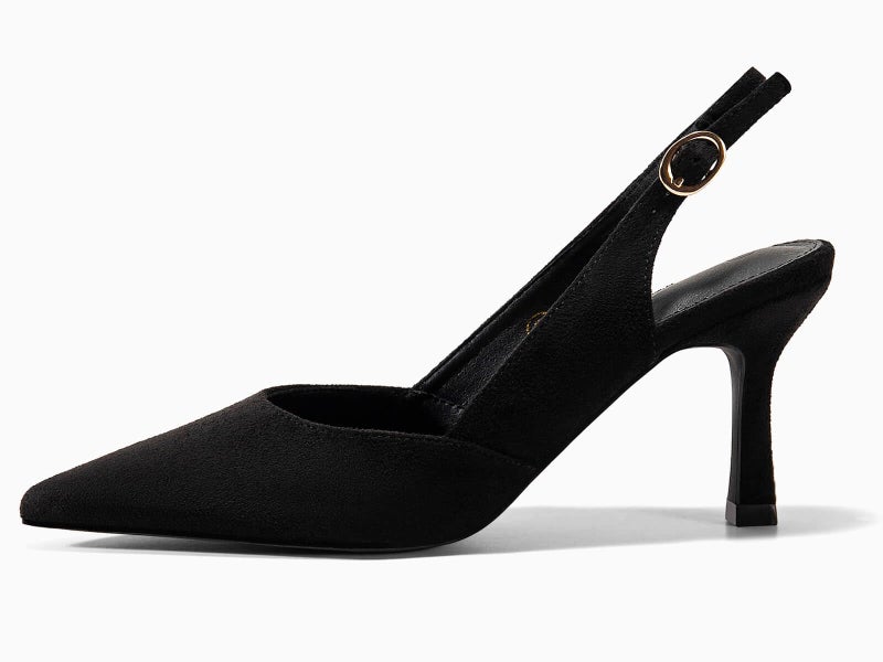 Rilista Womens Slingback Pumps Closed Pointed Toe Kitten Heel Sandals Wedding Evening Party Dress Shoes Black Suede - Image 2
