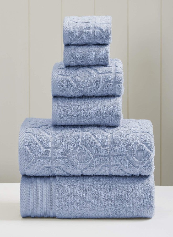 Modern Threads 6 Piece Set, 2 Bath Towels, 2 Hand Towels, 2 Washcloths Yarn Dyed Diamond Gate Jacquard Towel Set Blue - Image 1