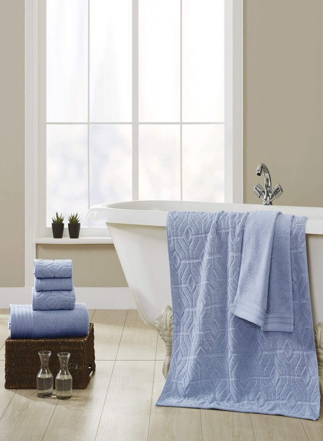 Modern Threads 6 Piece Set, 2 Bath Towels, 2 Hand Towels, 2 Washcloths Yarn Dyed Diamond Gate Jacquard Towel Set Blue - Image 2