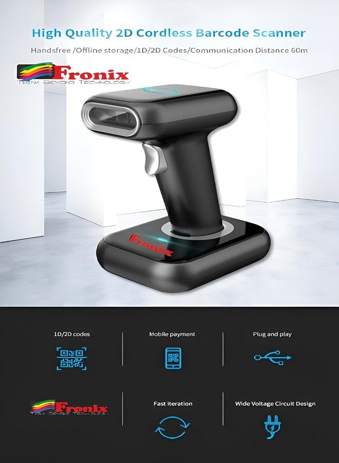 ماسح ضوئي لاسلكي ثنائي الأبعاد للرموز الشريطية من FRONIX طراز FB1600W مع قاعدة شحن | محمول باليد، معتمد من مكتب المعايير الهندية | اتصال USB وواي فاي | قارئ سريع ودقيق لرموز QR للمتاجر ومحلات السوبر ماركت والمستودعات - Image 2