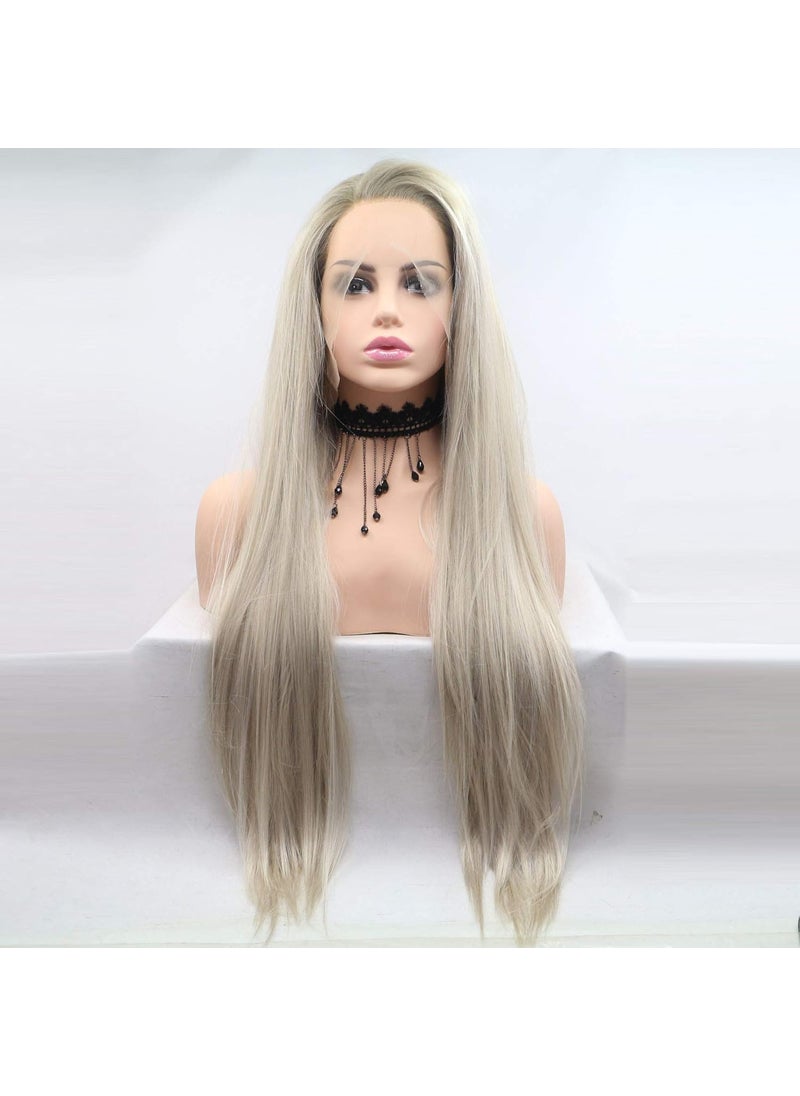 Xiweiya xiweiya Silky Straight Long Blonde Wig With brown Root Synthetic Lace Front Wigs Side Part Wig Long Soft Wig Hair Replacement Wig for Women Everyday Wig Makeup 24 inch 