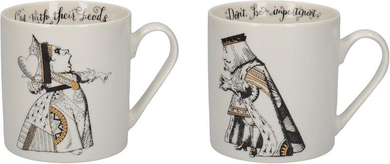 VA Alice in Wonderland Mug Set in Gift Box King and Queen of Hearts Fine China 350 ml Set of 2 - Image 1