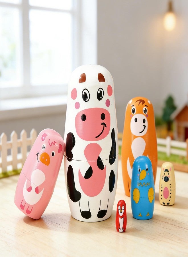 Yoption Farm Animal Nesting Dolls, Handmade Wooden Cute Cow Cattle Pig Chick Horse Bird Matryoshka Dolls for Easter Christmas Birthday Home Decoration - Image 5