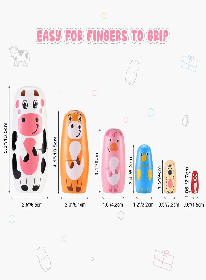 Yoption Farm Animal Nesting Dolls, Handmade Wooden Cute Cow Cattle Pig Chick Horse Bird Matryoshka Dolls for Easter Christmas Birthday Home Decoration - Image 3