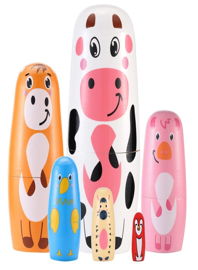 Yoption Farm Animal Nesting Dolls, Handmade Wooden Cute Cow Cattle Pig Chick Horse Bird Matryoshka Dolls for Easter Christmas Birthday Home Decoration - Image 1
