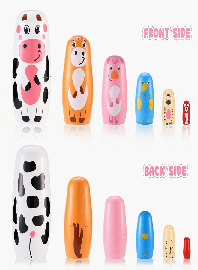 Yoption Farm Animal Nesting Dolls, Handmade Wooden Cute Cow Cattle Pig Chick Horse Bird Matryoshka Dolls for Easter Christmas Birthday Home Decoration - Image 2