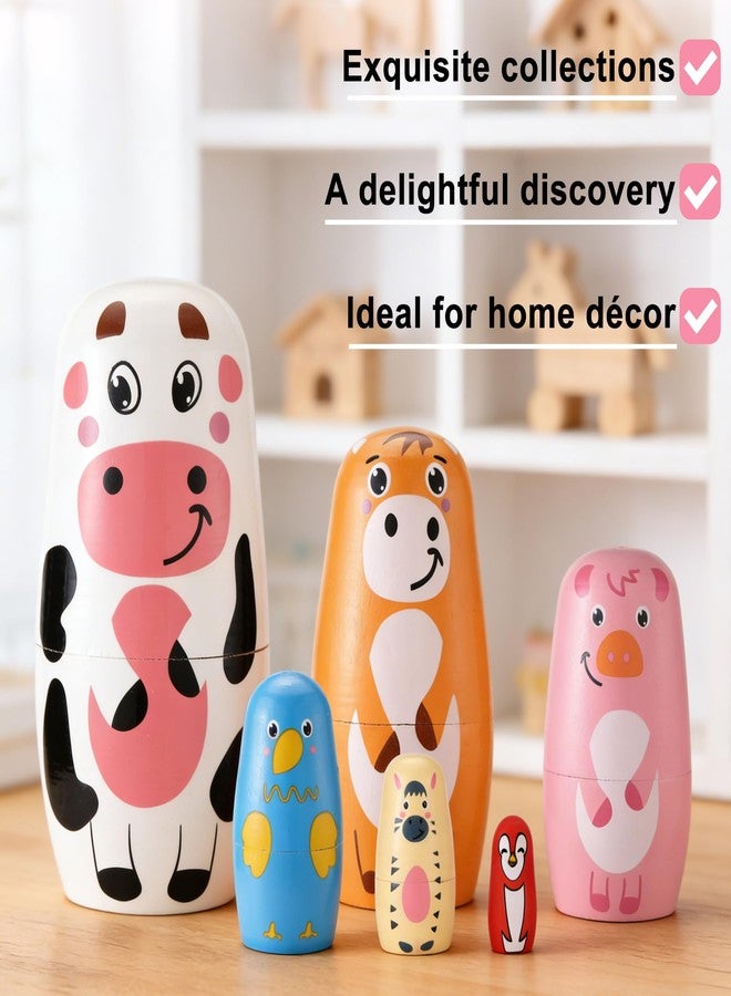 Yoption Farm Animal Nesting Dolls, Handmade Wooden Cute Cow Cattle Pig Chick Horse Bird Matryoshka Dolls for Easter Christmas Birthday Home Decoration - Image 4