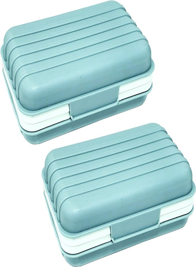 Lofekea 2 Pack Soap Holder Dish with Lid Draining Soap Box for Shower Compact Travel Soap Case for Camping, Gym, Hiking, Portable, Leakproof， Blue - Image 1