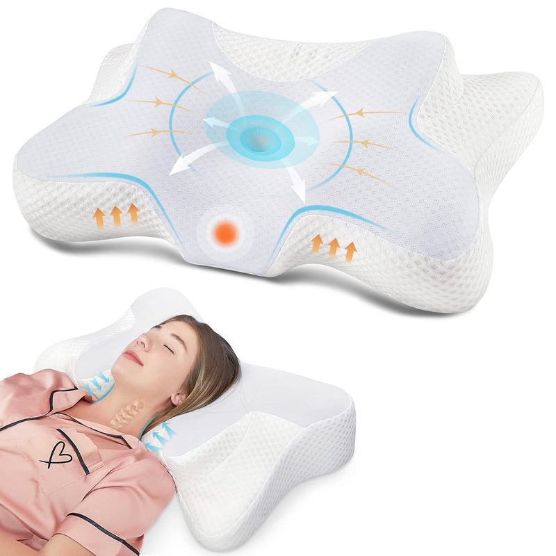 DONAMA Cervical Neck Pillow for Pain ReliefOdorless Contour Memory Foam Pillows with Cooling Pillowcase Cozy Sleeping Orthopedic Ergonomic Bed Pillows for Side Back Stomach Sleepers