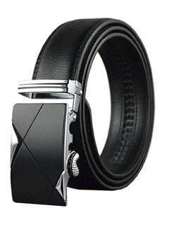 Mens Belt,Genuine Leather Fashion Belt Ratchet Dress with Automatic Buckle, Soft Business for Casual Jeans Khakis (Silver Black)