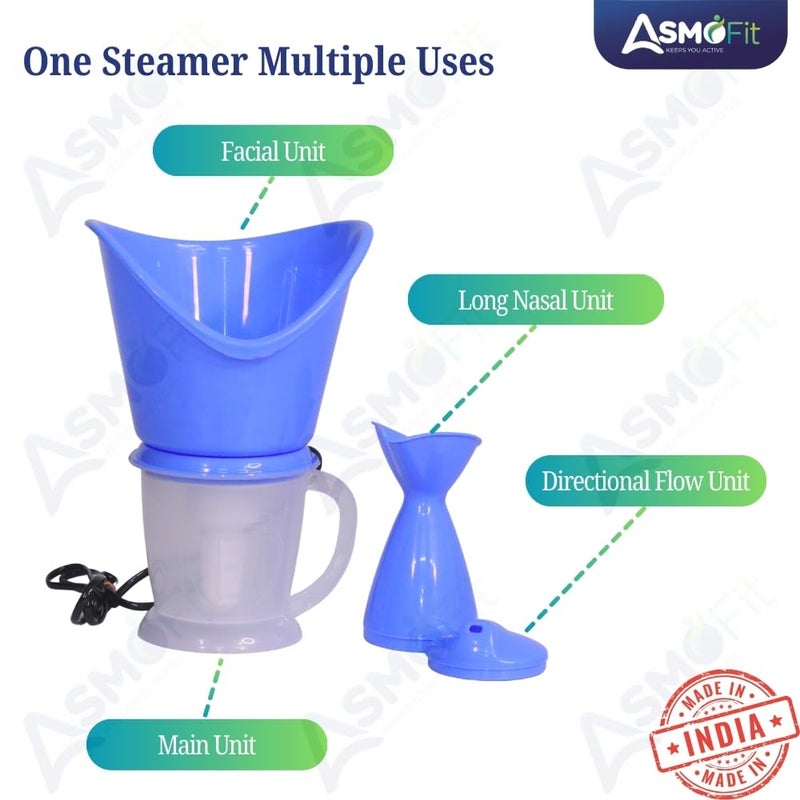 Asmofit جهاز بخار 3 في 1 للبرد والسعال، بخار سهل الاستخدام للسعال | جهاز استنشاق بخار محمول للوجه وقناع الأنف | تجديد البشرة للحصول على مظهر شاب - أزرق - Image 3