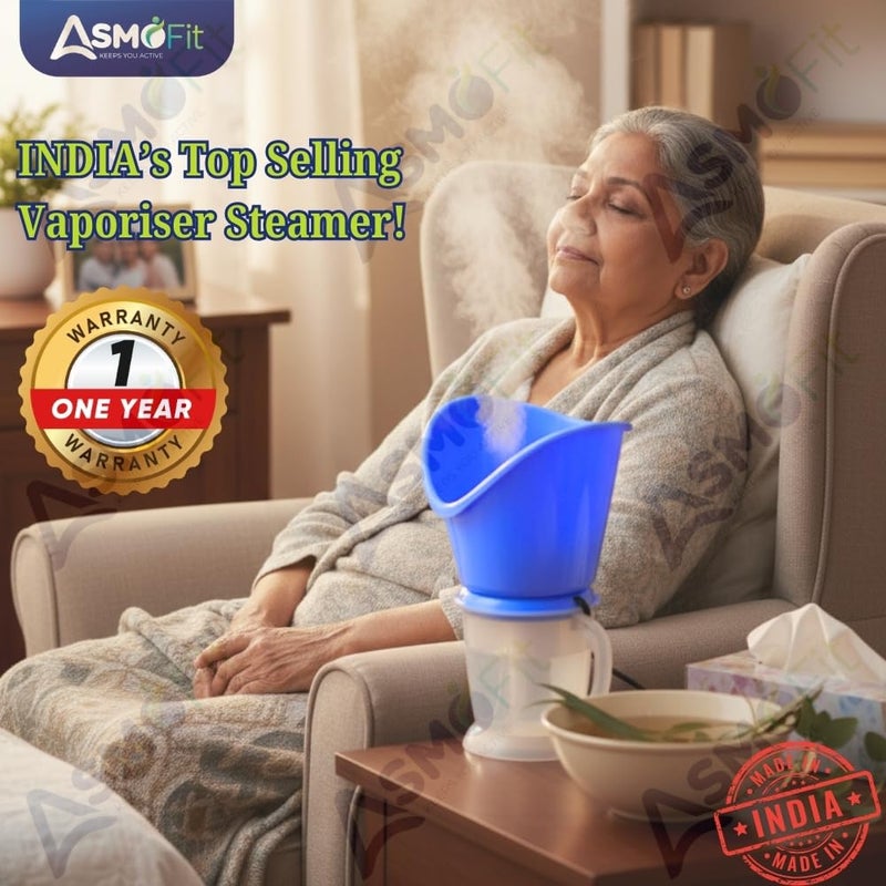 Asmofit جهاز بخار 3 في 1 للبرد والسعال، بخار سهل الاستخدام للسعال | جهاز استنشاق بخار محمول للوجه وقناع الأنف | تجديد البشرة للحصول على مظهر شاب - أزرق - Image 2