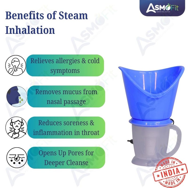 Asmofit جهاز بخار 3 في 1 للبرد والسعال، بخار سهل الاستخدام للسعال | جهاز استنشاق بخار محمول للوجه وقناع الأنف | تجديد البشرة للحصول على مظهر شاب - أزرق - Image 5