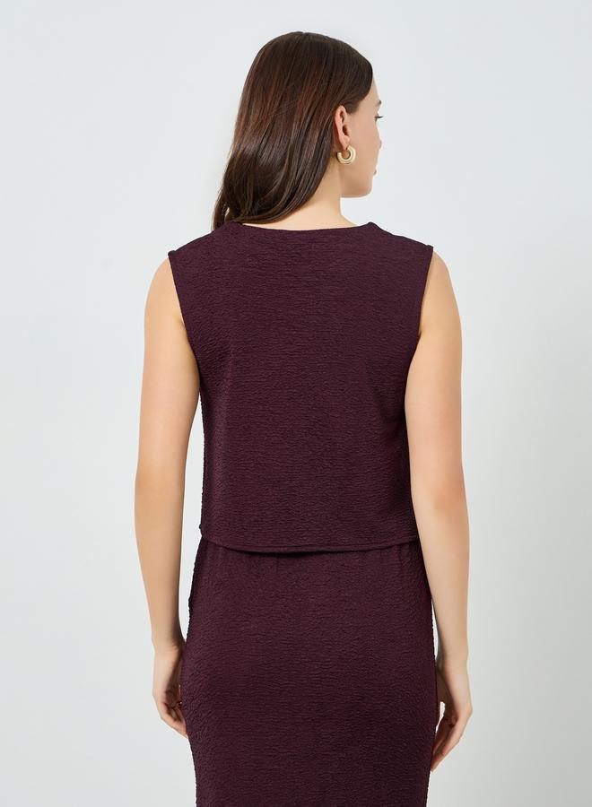 Styli Women Burgundy Sleeveless Waistcoat - Image 3